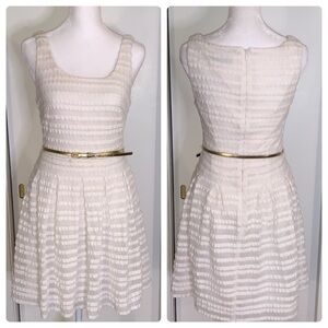 Guess White Fit and Flare Gold Belted Dress